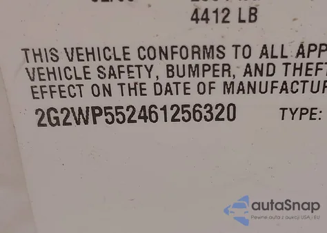 2006 Pontiac Grand Prix z USA, uszkodzony, nr VIN 2G2WP552461256320
